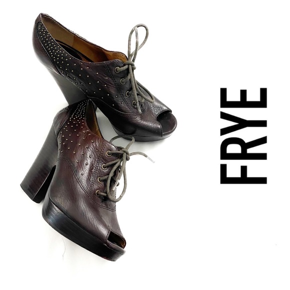 Frye Shoes - Frye Chelsea Brown Studded Leather Peep Toe Oxford Ankle Booties Size 7